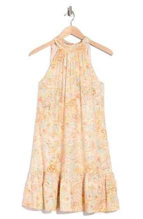 CeCe by Cynthia Steffe Ruffle Halter Dress in Dusty Olive/Yellow Multi at Nordstrom Rack, Size X-Large