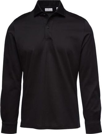 Emanuel Berg Jacquard Luxe Long Sleeve Polo in Black at Nordstrom, Size Xx-Large