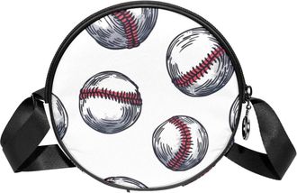 Generic Circle Crossbody Bag for Women, Baseball Small Sling Bag Daypack with Zipper Adjustable Shoulder Straps Casual Ladies Girls Round Purse