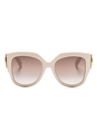 Gucci logo-plaque round-frame sunglasses - Neutrals