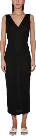 Tom Ford Black Solid V Neck Midi Dress