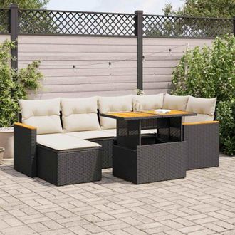 vidaXL Set Sof&aacute;s Jard&iacute;n Y Cojines 7 Pzas Rat&aacute;n Sint&eacute;tico Acacia Negro Vidaxl