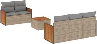 vidaXL Vidaxl - Juego De Sof&aacute;s Jard&iacute;n Con Cojines 6 Pzas Rat&aacute;n Sint&eacute;tico Beige