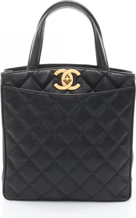 Chanel Matelasse Black Leather Handbag Tote Bag (Pre-Owned)