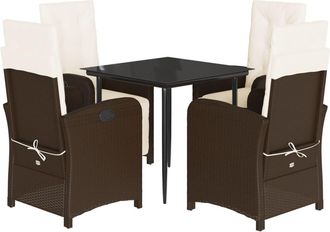 vidaXL Set Comedor De Jard&iacute;n 5 Piezas Y Cojines Rat&aacute;n Sint&eacute;tico Marr&oacute;n Vidaxl