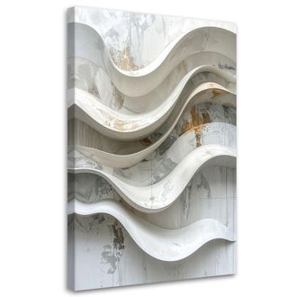Feeby Cuadro Sobre Lienzo, Abstracci&oacute;n Geom&eacute;trica Estilo Glamour Blanco Con Ondas, 80x120