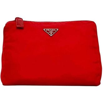 Prada Red Color Nylon Pouch (Pre-Owned)