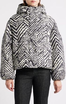 BOSS Paffia Herringbone Hooded Coat in Monochrome Herringbone at Nordstrom Rack, Size 10
