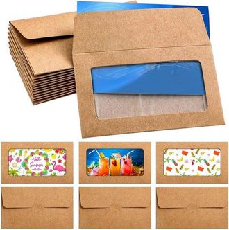 OEM 120 Sobres Kraft Con Ventana, Fundas Peque&ntilde;as Para Tarjetas De Regalo (10x6 Cm), Para Tarjetas De Visita, Papel Kraft Marr&oacute;n, Sin Pegamento