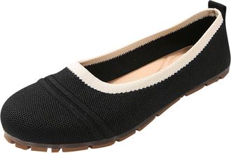 Generic Ladies Slip On Shoes Knit Casual Womens Flats Stylish Round Toe Breathable Non-Slip Comfortable Lightweight Wide Width Slip On Ballet Shoes Work Party