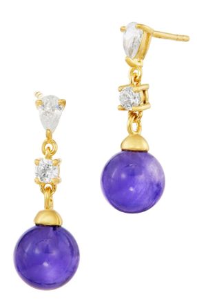 Savvy Cie Jewels GOLD PLATED OVER STERLING SILVER.925 AMETHYST AND WHITE CZ EARRINGS