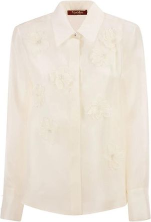 Max Mara Zijden Organza Blouse - Dames - Overhemden - Wit - M - Organza - Overhemden