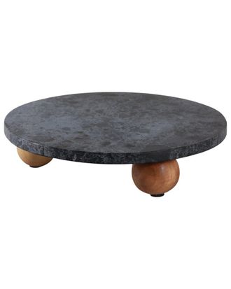 Sagebrook Home 10In Marble Round Tray On Wood Ball Feet