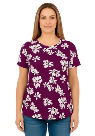 Roaman's Plus Size Cotton Ultimate Crewneck Tee in Dark Berry Tossed Blossom at Nordstrom, Size Medium