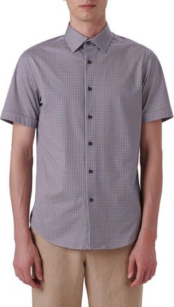 Bugatchi OoohCotton Dot Print Short Sleeve Button-Up Shirt in Caramel at Nordstrom, Size Xx-Large