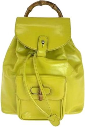 Gucci Pre-owned Backpacks, female, Yellow, Size: ONE SIZE Pre-owned Vintage Bamboo Leather Backpack