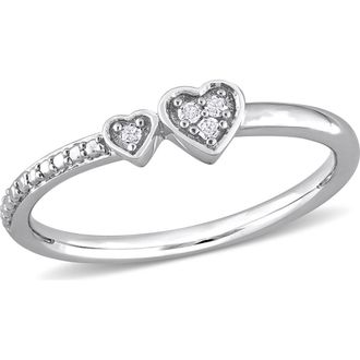 Delmar Sterling Silver Diamond Double Heart Ring - 0.04 ctw. at Nordstrom Rack, Size 5