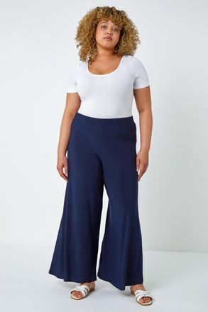 Roman Elastic Waist Wide Leg Trousers