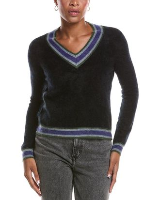 Autumn Cashmere Striped V Cashmere Tennis Sweater