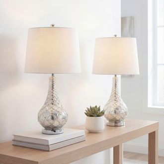 Jonathan Y Designs Darren 25.5 Glass LED Table Lamp, Mercury Silver at Nordstrom