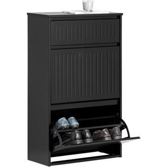 SoBuy Sobuy - 2 Flip-drawers 1 Pull Out Drawer Shoe Storage Cupboard Black,FSR165-SCH