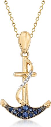 Ross-Simons Sapphire Anchor Pendant Necklace With White Topaz Accents in 18kt Gold Over Sterling