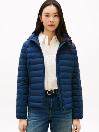 Tommy Hilfiger Steppjacke TOMMY HILFIGER STRETCH NYLON LW DOWN JACKET, Damen, Gr. L (42/44), schwarz night navy, Steppware, Obermaterial: 93% Polyester, 7% Elasthan,