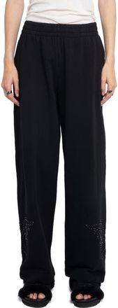 Zadig&Voltaire Clem Mo Patch Stud Cotton Wide Leg Sweatpants in Black at Nordstrom, Size X-Small