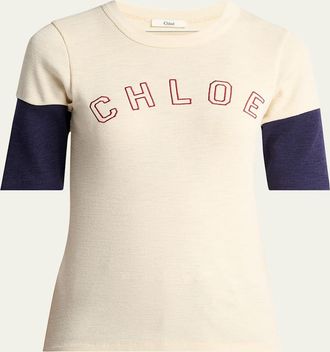 Chloé Logo Embroidered Heavy Cotton Wool T-Shirt