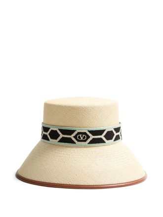 Valentino Garavani Antibes straw bucket hat - women - Straw/Leather/Fabric - L - Neutrals