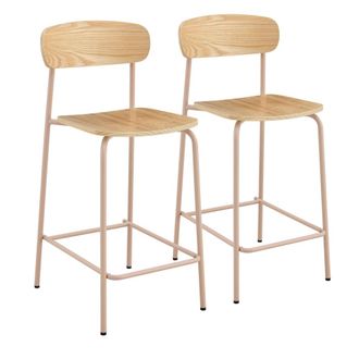Oviala Lote de 2 silla altas de metal y madera rosa