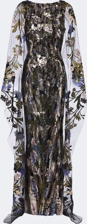 Elie Saab Abito lungo a mantella con paillettes