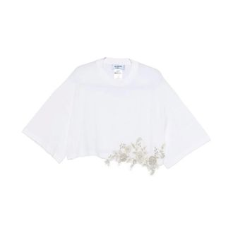 Blugirl T-Shirts, female, White, Size: XS Crystal Embellished Round Neck T-Shirt