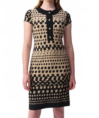 Joseph Ribkoff Silky Knit Geometric Print Shift Dress In Black/dune