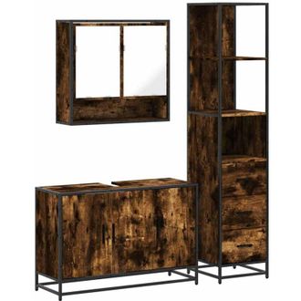 vidaXL Set De Muebles Ba&ntilde;o 3 Pzas Madera Contrachapada Roble Ahumado Vidaxl