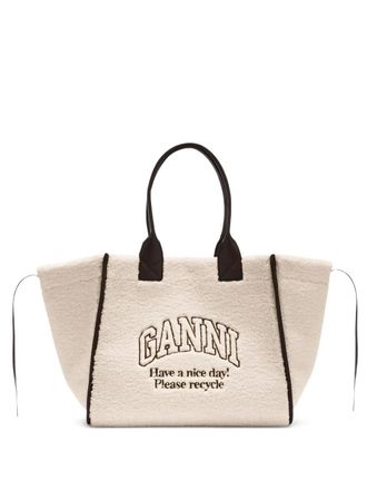 Ganni logo tote bag - women - Fabric - One Size - Neutrals