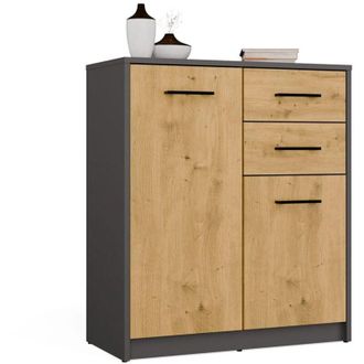 Topeshop Simplo - Aparador De 74 Cm Con 2 Puertas Y 2 Cajones - Antracita Roble Artesanal