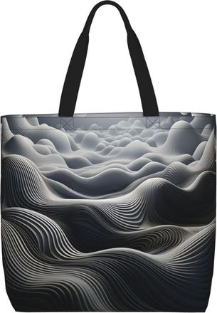 Generic Undulating Lines Grocery Bag Reusable Women Handbag Foldable Shopping Bags For Camping Travel Daily Use