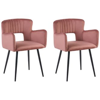 Beliani Beliani - Conjunto De 2 Sillas De Comedor De Terciopelo Rosa Pastel Negro Respaldo Sanilac