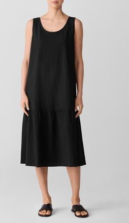Eileen Fisher Scoop Neck Stretch Organic Cotton Midi Dress in Black at Nordstrom Rack, Size Xx-Small