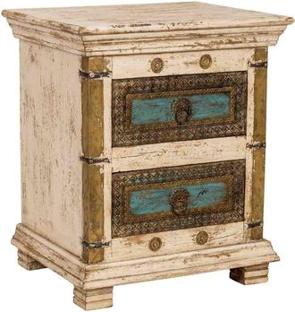 Wanderlust Deco Mesita de noche de madera artesanal blanca 50x40x60 alt. cm