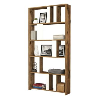 Dmora Dmora - Estante Para Libros Dbellusc, Estante De Oficina, Porta Libros M&oacute;vil, Biblioteca, 90x20h180 Cm, Nogal Y Blanco