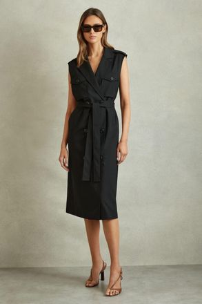 Reiss Womens Black Wool Double Breasted Midi Dress, Size: 10