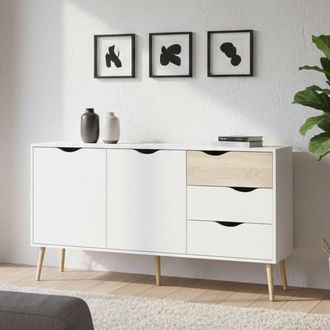 Dmora Aparador Con Dos Puertas Y Tres Cajones, Blanco Y Roble, Medidas 147 X 81 X 39 Cm, Con Embalaje Reforzado - Dmora
