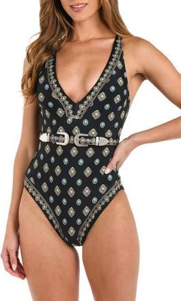 L'agence Lisa Southwestern Belted One-Piece Swimsuit in Black at Nordstrom Rack, Size X-Small