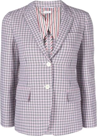 Thom Browne check crepe single-breasted blazer - women - Cotton/Polyamide/Cupro - 42 - White