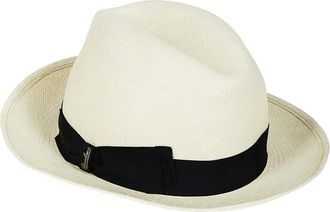 Borsalino White Straw Panama Hat with Black Band