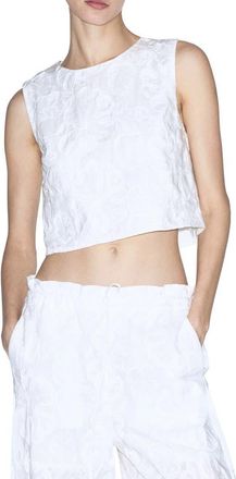 Mango Floral Embroidered Cotton Crop Top in White at Nordstrom, Size Large
