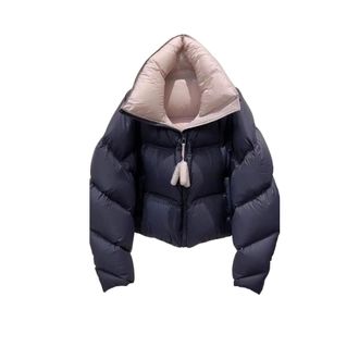 Generic Womens Outdoor Warm Down Jacket, Stand Collar Short Thickened Loose Down Outerwear Navy Blue