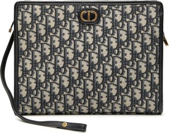 Dior Trotter Navy Canvas Leather Clutch Bag (Pre-Owned)